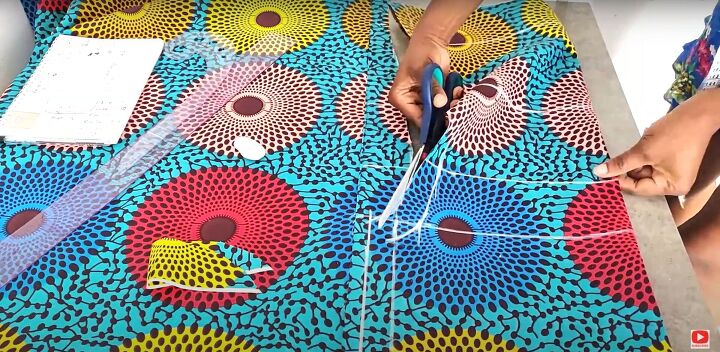 how to make an ankara dress with a pretty ruffle hem sleeves, Cutting the ruffle hem dress sewing pattern