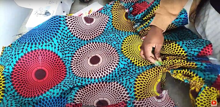 how to make an ankara dress with a pretty ruffle hem sleeves, Pinning the ruffle ready to sew