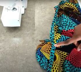 how to make an ankara dress with a pretty ruffle hem sleeves, Sewing the neckline of the DIY Ankara dress