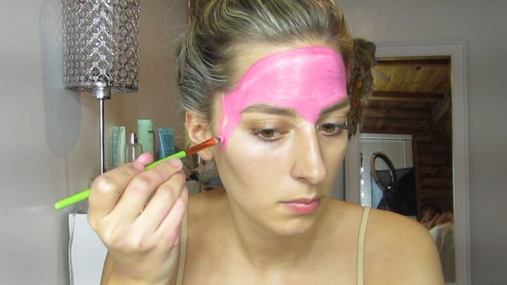 how to do cute ice cream makeup with face paint modeling clay, Painting the face pink
