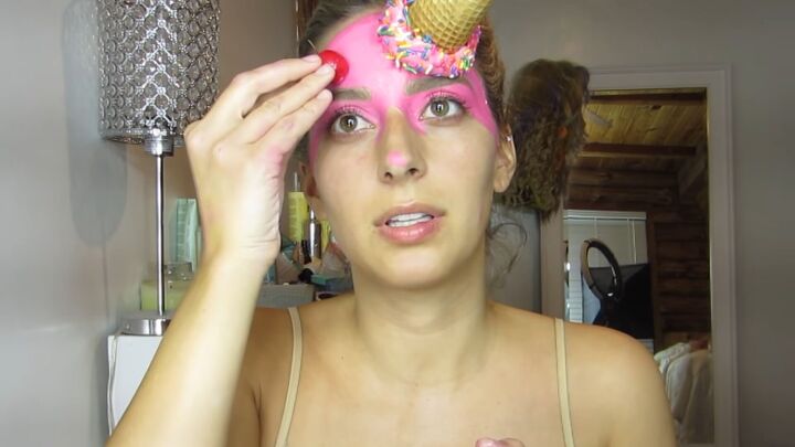 how to do cute ice cream makeup with face paint modeling clay, Sticking the cherry on the ice cream makeup