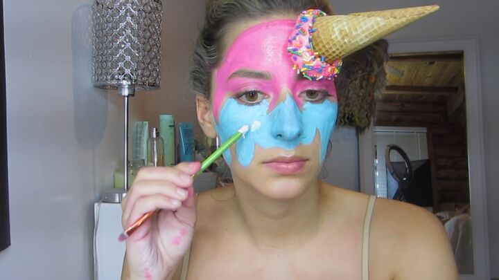 how to do cute ice cream makeup with face paint modeling clay, Ice cream cone Halloween makeup