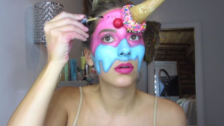 how to do cute ice cream makeup with face paint modeling clay, Adding sprinkles to the ice cream makeup look