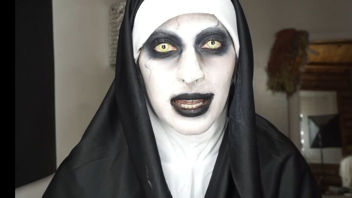 how to do super spooky makeup for a terrifying valak the nun costume, Valak the nun costume