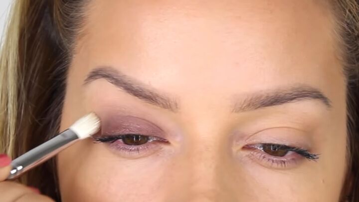 how to do intricate masquerade mask makeup with liquid eyeliner, Blending the eyeshadow to the crease
