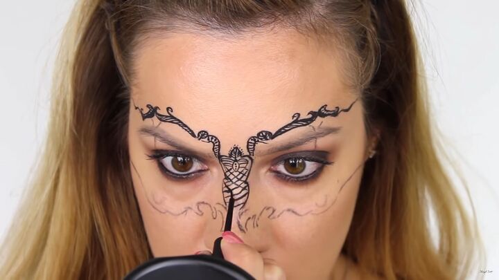 how to do intricate masquerade mask makeup with liquid eyeliner, Lace mask makeup tutorial