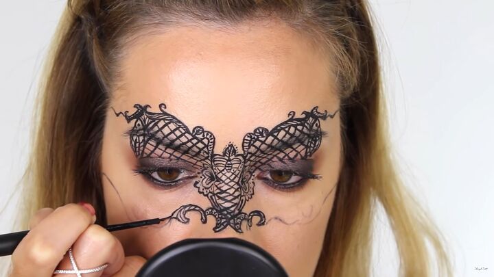 how to do intricate masquerade mask makeup with liquid eyeliner, Masquerade mask makeup idea