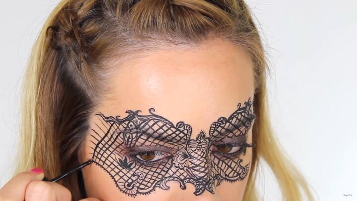 how to do intricate masquerade mask makeup with liquid eyeliner, Masquerade mask makeup step by step