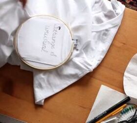 3 easy no sew diy clothing projects for refashioning old clothes, Using an embroidery hoop