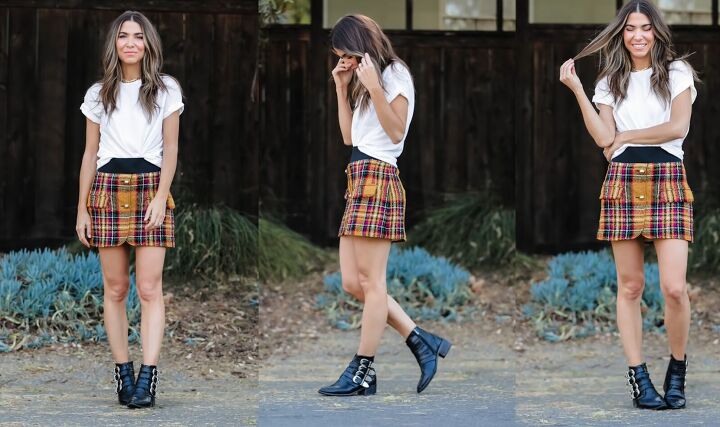how to make a cher clueless halloween costume you can wear all year, Clueless plaid skirt with a t shirt and ankle boots