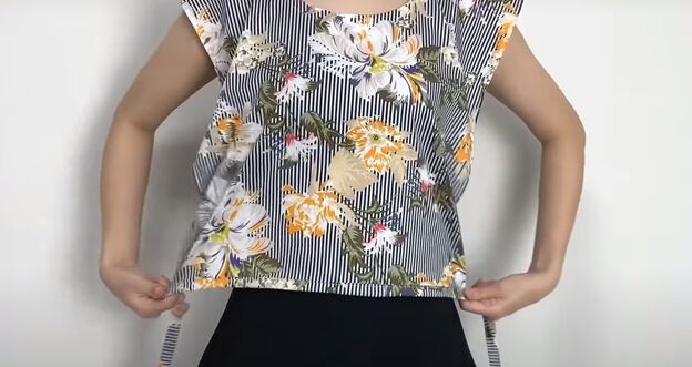 this pretty diy wrap tie top is so flattering simple to make, How to wear the DIY wrap and tie top