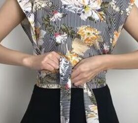 this pretty diy wrap tie top is so flattering simple to make, How to tie the DIY wrap top