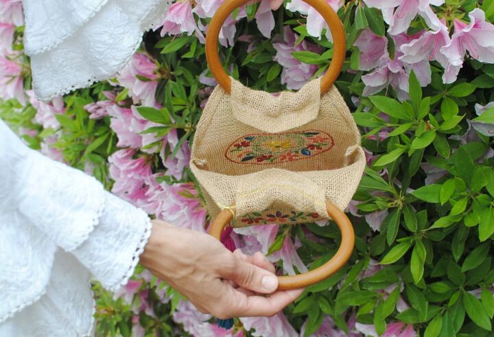 diy wooden handle burlap purse