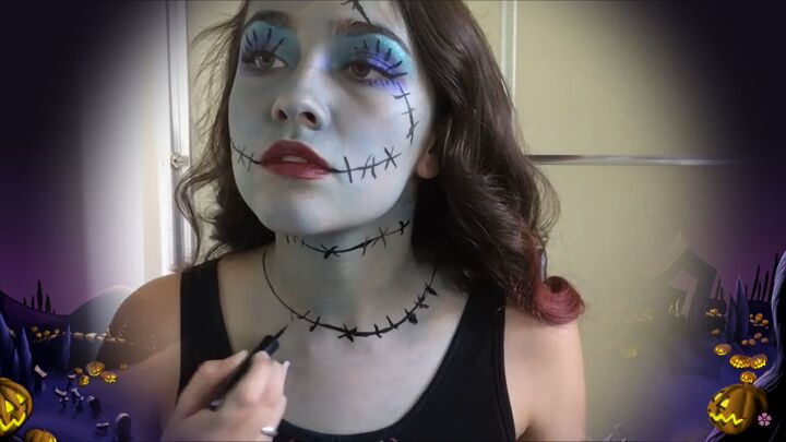 how to do the nightmare before christmas sally costume makeup, Drawing scar lines on the body