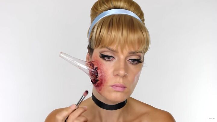 how to do scary halloween cinderella makeup with a glass slipper wound, Fun zombie Cinderella makeup for Halloween