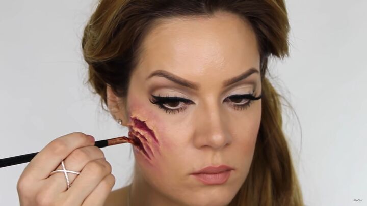 try this fun scary belle from beauty and the beast halloween makeup, Creating an FX wound for the Halloween makeup