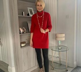 leggings for all occasions, A festive look with red and pearls