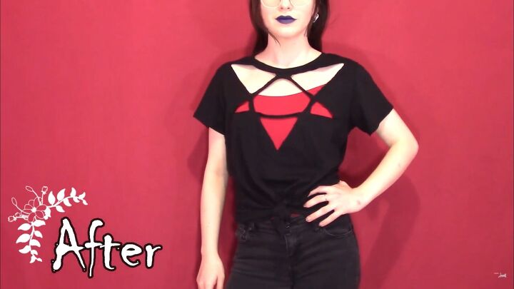 how to cut your t shirt neck into a witchy pentagram for halloween