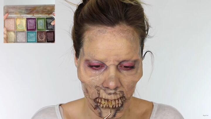 looking for a fun halloween look try this chilling zombie sfx makeup, Painting teeth for the zombie makeup