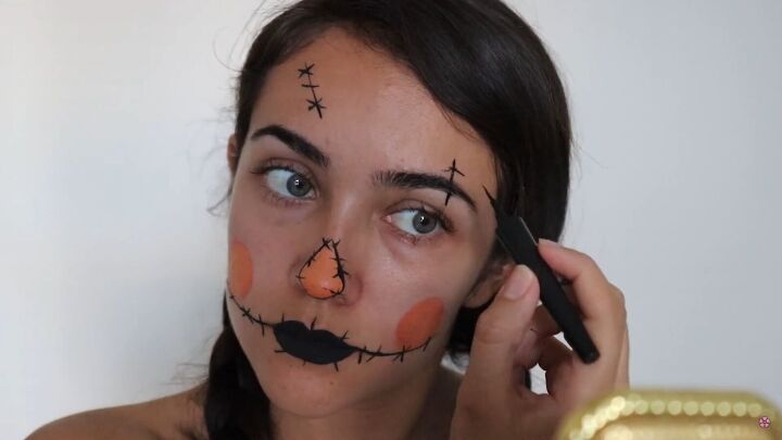 6 easy last minute halloween makeup ideas you can try at home, Drawing stitches in black around the face