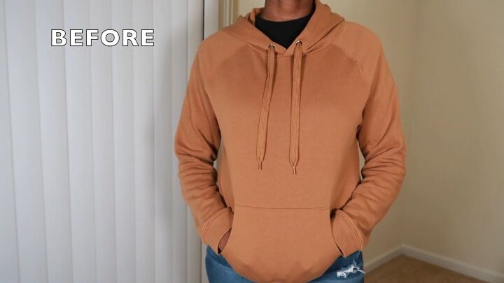 how to quickly easily crop a hoodie in 4 simple steps, Hoodie before being cropped
