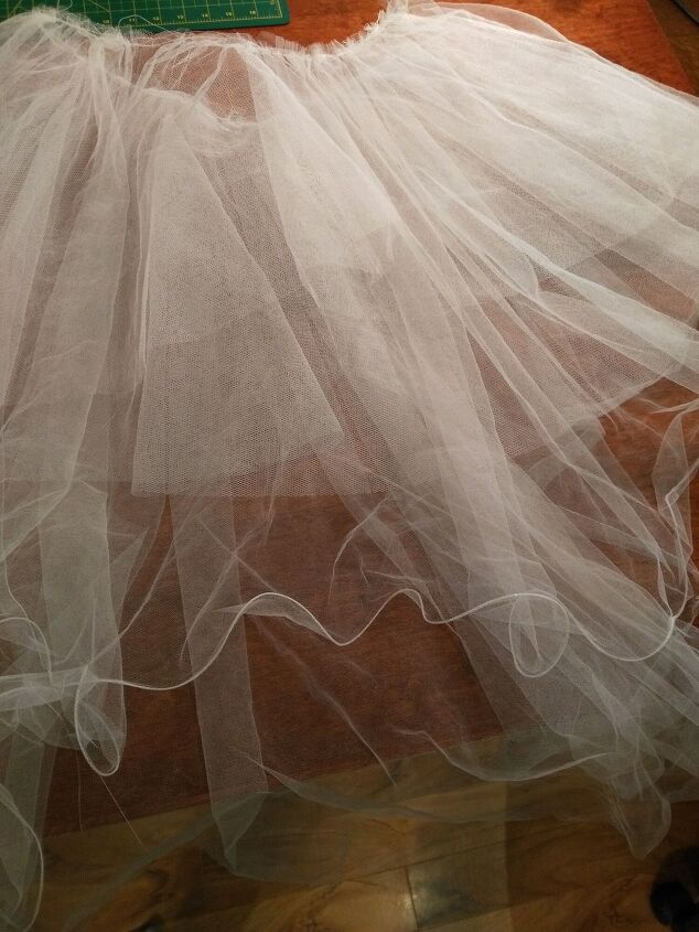 diy cloud tutu halloween costume, Two layers of tulle and a shorter layer of netting gathered together