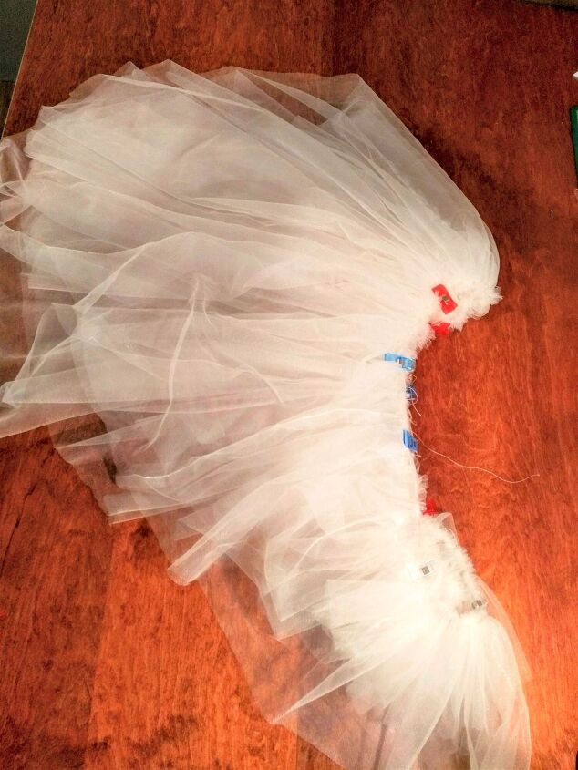 diy cloud tutu halloween costume, The top layers of the skirt have been gathered and clipped together