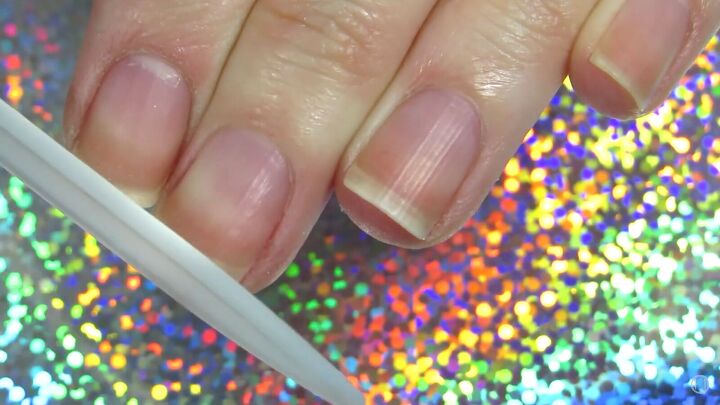 how to file short nails square 4 essential tips, Filing nails with a crystal nail file