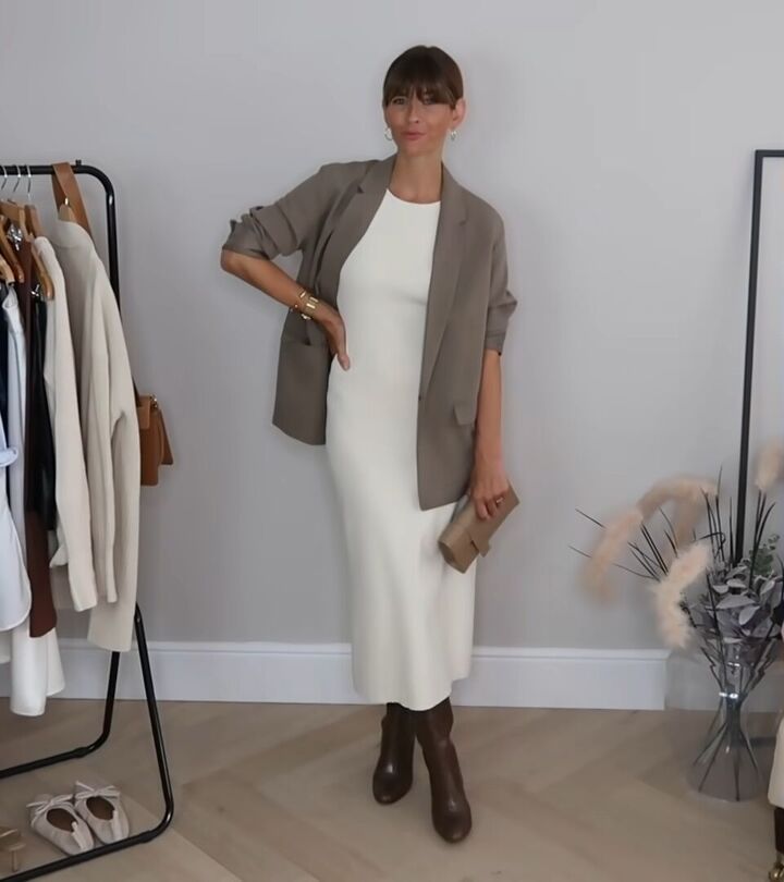 how to style a bodycon dress in 10 different elegant ways, Bodycon dress with a blazer and boots