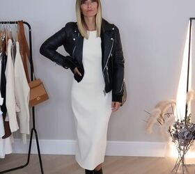 how to style a bodycon dress in 10 different elegant ways, Bodycon dress outfit idea with leather jacket