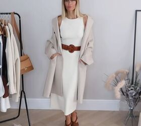 how to style a bodycon dress in 10 different elegant ways, Belted bodycon dress with a coat