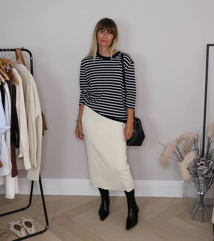 how to style a bodycon dress in 10 different elegant ways, Bodycon dress with a Breton top