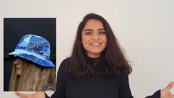 how to decorate a bucket hat to make a cute denim patchwork design, Distressed denim bucket hat inspiration