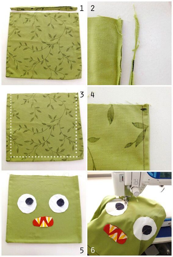 upcycle style monster tote bag from an old cushion cover