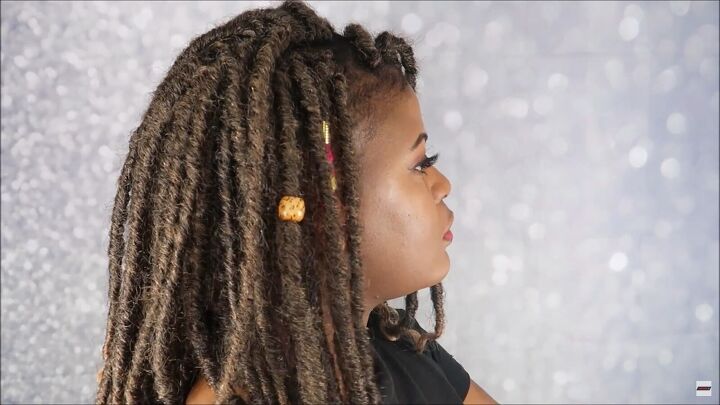 how to use make cute faux locs accessories, Adding wooden beads to locs