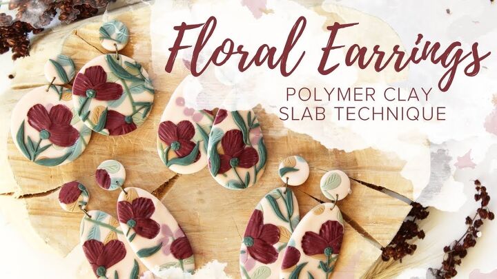 how to make cute polymer clay flower earrings using the slab method, Polymer clay flower earrings
