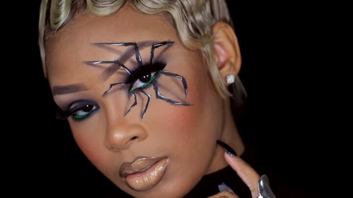 how to do realistic 3d spider makeup for a fun halloween look, Aaliyah Jay s 3D spider makeup