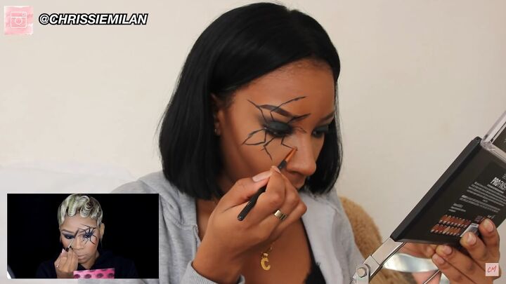 how to do realistic 3d spider makeup for a fun halloween look, Adding shadow to the 3D spider makeup