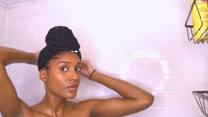 12 simple steps to the perfect wash go for type 3 natural hair, Wrapping hair in a cotton t shirt