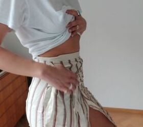 3 adorable diy crop tops you can make out of old clothes, Turning a skirt into a crop top