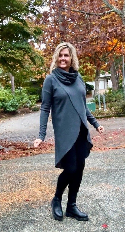 talia wrap sweater and a matching infinity scarf