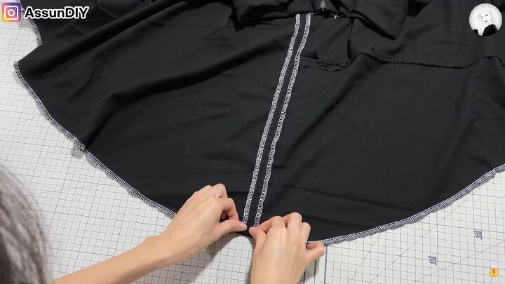 how to sew a high low skirt that can also be worn as an elegant cape, Hemming the raw edges of the high low skirt
