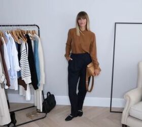 how to build a fall capsule wardrobe with pieces you ll actually wear, Brown silk blouse with dress pants