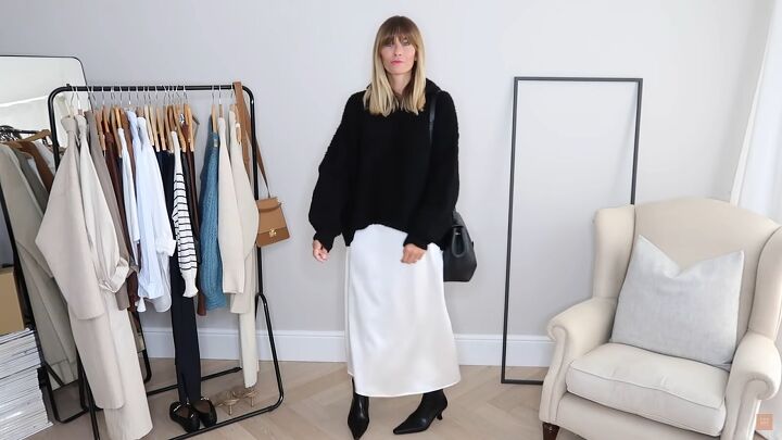 how to build a fall capsule wardrobe with pieces you ll actually wear, Long silk skirt in white