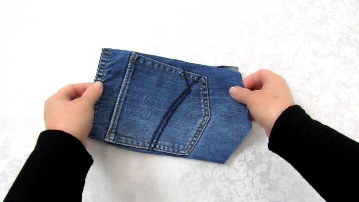 how to make a jean pocket purse with cute fringe detailing, No sew DIY jean purse tutorial
