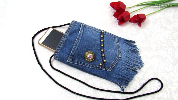 how to make a jean pocket purse with cute fringe detailing, Adding embellishments to the bag