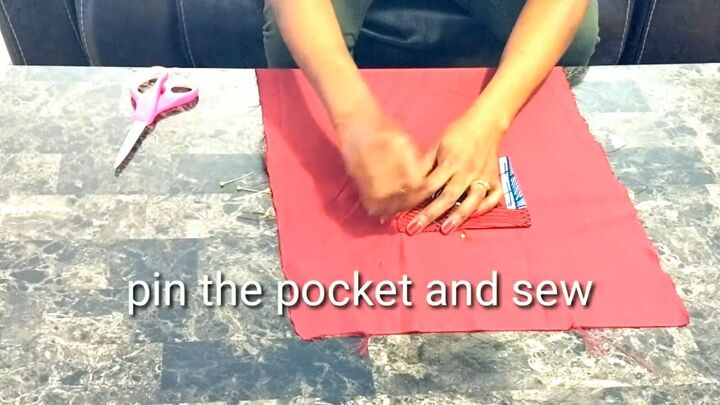 diy clutch purse tutorial how to make a purse out of cardboard, Pinning and sewing a pocket