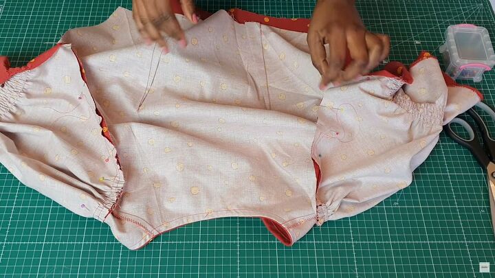 how to sew a super cute diy tie front top step by step tutorial, Pinning the sleeves to the armholes