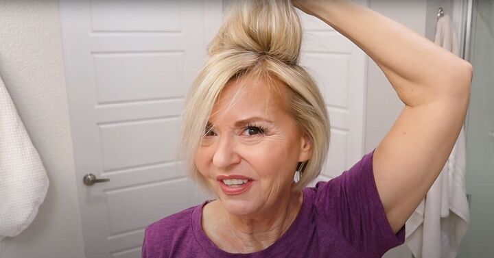 how to style short hair over 50 for youthful volume lift, Applying hairspray at to hair