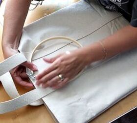 how to make a market tote bag with an adorable embroidered design, Placing the embroidery hoop